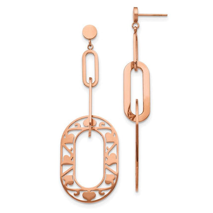 Stainless Steel Polished Rose IP-Plated Heart Dangle Earrings ,