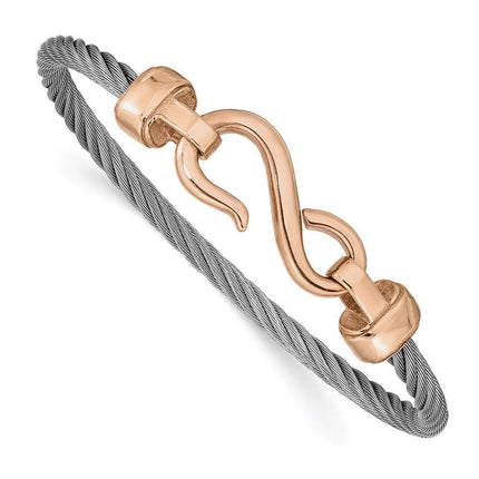 Stainless Steel Polished Rose IP-plated Hook Flexible Bangle ,