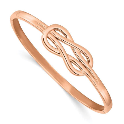 Stainless Steel Polished Rose IP-plated Knot Hinged Bangle ,