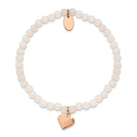 Stainless Steel Polished Rose IP-plated LOVE Heart Jade Stretch Bracelet ,