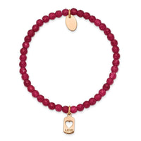 Stainless Steel Polished Rose IP-plated LOVE Red Jade Stretch Bracelet ,