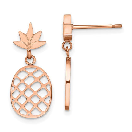 Stainless Steel Polished Rose IP-plated Pineapple Post Dangle Earrings ,