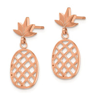 Stainless Steel Polished Rose IP-plated Pineapple Post Dangle Earrings ,