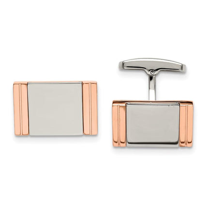 Stainless Steel Polished Rose IP-plated Rectangle Cuff Links ,