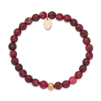 Stainless Steel Polished Rose IP-plated Red Jade Stretch Bracelet ,