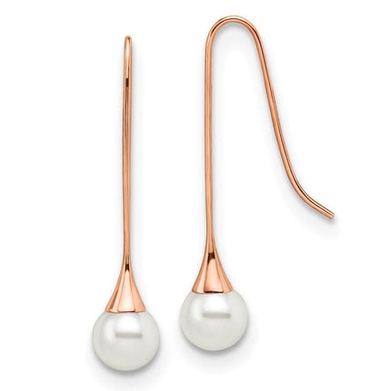 Stainless Steel Polished Rose IP-plated Simulated Pearl Earrings ,