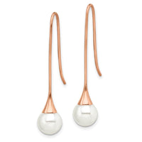 Stainless Steel Polished Rose IP-plated Simulated Pearl Earrings ,