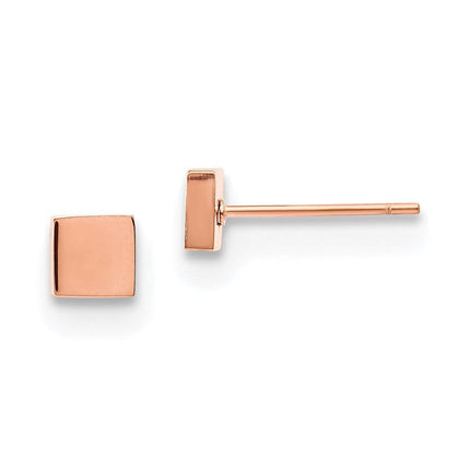 Stainless Steel Polished Rose IP-plated Square Post Earrings ,