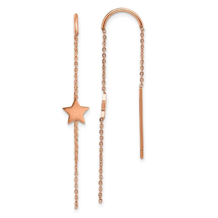 Stainless Steel Polished Rose IP-plated Star Threader Earrings ,