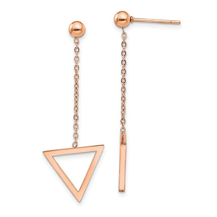 Stainless Steel Polished Rose IP-plated Triangle Post Dangle Earrings ,