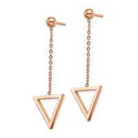Stainless Steel Polished Rose IP-plated Triangle Post Dangle Earrings ,