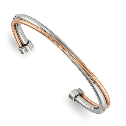 Stainless Steel Polished Rose IP-plated Twisted Cuff Bangle ,