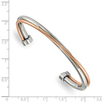 Stainless Steel Polished Rose IP-plated Twisted Cuff Bangle ,