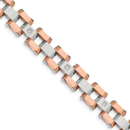 Stainless Steel Polished Rose IP-plated w/ 1/5ct. Diamond 8.75in Bracelet ,