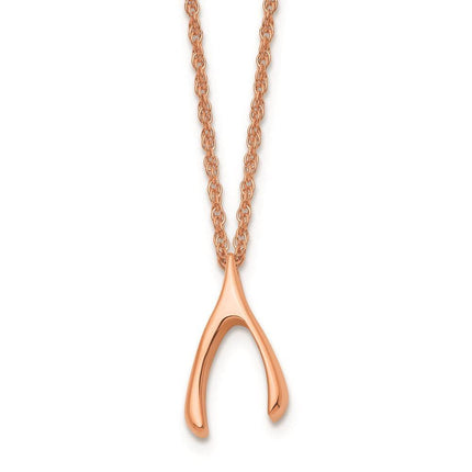 Stainless Steel Polished Rose IP-plated Wishbone Necklace ,