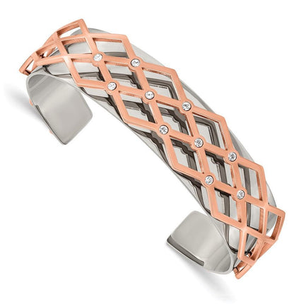 Stainless Steel Polished Rose IP-plated w/Swarovski Crystal 16mm Bangle ,