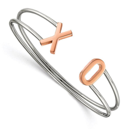 Stainless Steel Polished Rose IP-plated XO Flexible Cuff Bangle ,
