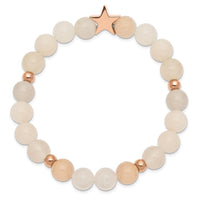 Stainless Steel Polished Rose IP Star White/Pink Aventurine Stretch Bracele ,
