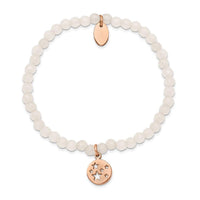 Stainless Steel Polished Rose IP Stars White Jade Beaded Stretch Bracelet ,