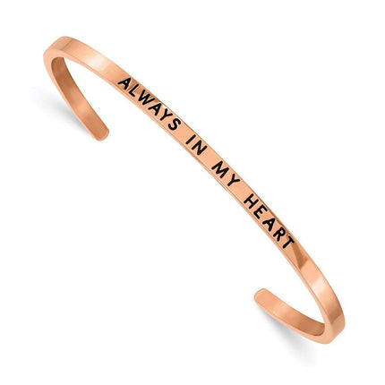 Stainless Steel Polished Rose IP w/Enamel/Crystal IN MY HEART Bangle ,