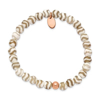Stainless Steel Polished Rose IP White Wave Agate Stretch Bracelet ,