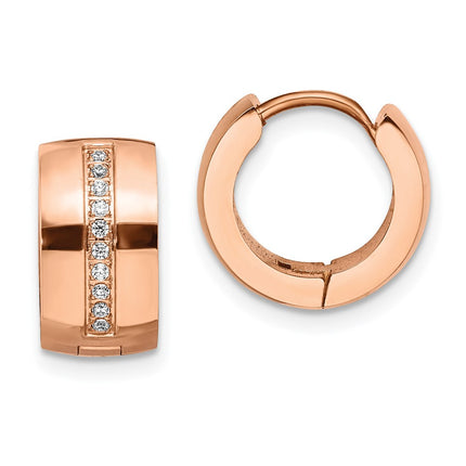 Stainless Steel Polished Rose IP with Preciosa Crystal Hinged Hoop Earrings ,