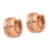 Stainless Steel Polished Rose IP with Preciosa Crystal Hinged Hoop Earrings ,