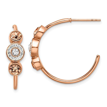 Stainless Steel Polished Rose IP with Preciosa Crystal Post Hoop Earrings ,