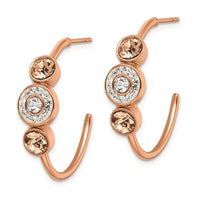 Stainless Steel Polished Rose IP with Preciosa Crystal Post Hoop Earrings ,