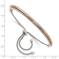 Stainless Steel Polished Rose IP with Swarovski Heart Adjustable Bracelet ,