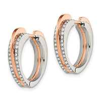 Stainless Steel Polished Rose IP with Swarovski Heart Hinged Hoop Earrings ,