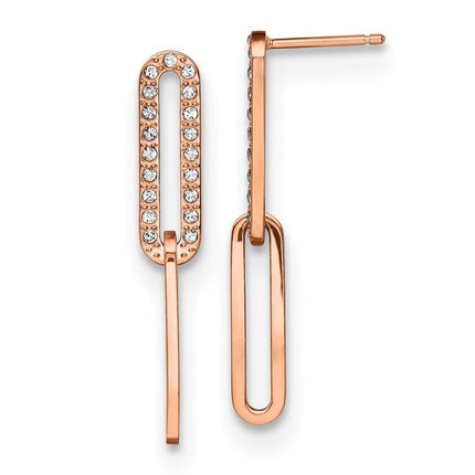 Stainless Steel Polished Rose IP w/Swarovski Interlocked Dangle Post Earrin ,