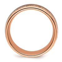 Stainless Steel Polished Rose IP w/Wood and Antler Inlay 8mm Band ,