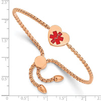 Stainless Steel Polished Rose IP/Red Enamel Heart Medical ID Adj. Bracelet ,