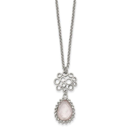 Stainless Steel Polished Rose Quartz w/2in ext. Necklace ,