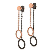Stainless Steel Polished Rose/Black IP Front & Back Post Dangle Earrings ,