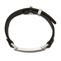 Stainless Steel Polished Scratch Finished Adjustable Black Leather Bracelet ,