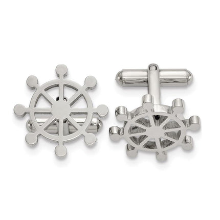 Stainless Steel Polished Ship's Wheel Cuff Links ,