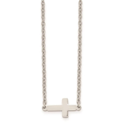 Stainless Steel Polished Sideways Cross 18in Necklace ,