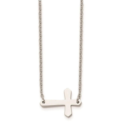 Stainless Steel Polished Sideways Cross Necklace ,