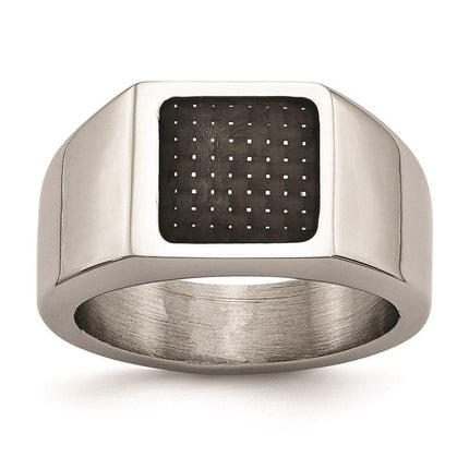 Stainless Steel Polished Signet Carbon Fiber Inlay Ring ,