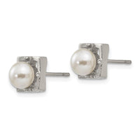 Stainless Steel Polished Simulated Pearl Square Post Earrings ,