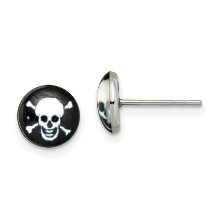 Stainless Steel Polished Skull Epoxy Post Earrings ,