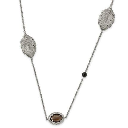 Stainless Steel Polished Smoky Quartz/Black Onyx w/2in ext. Necklace ,