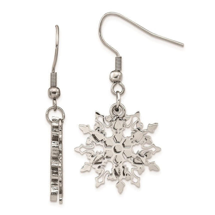 Stainless Steel Polished Snowflake Dangle Earrings ,