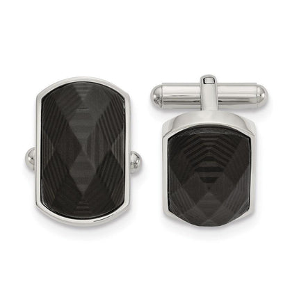 Stainless Steel Polished Solid Black Carbon Fiber Inlay Cuff Links ,