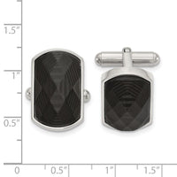 Stainless Steel Polished Solid Black Carbon Fiber Inlay Cuff Links ,