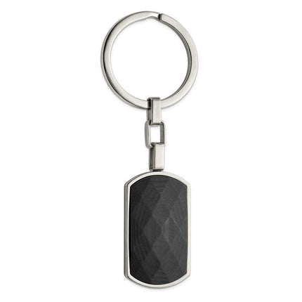 Stainless Steel Polished Solid Black Carbon Fiber Inlay Key Ring ,