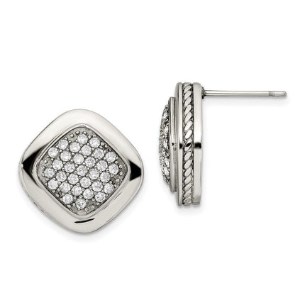 Stainless Steel Polished Square CZ Post Earrings ,