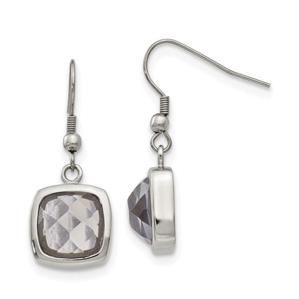 Stainless Steel Polished Square Glass Shepherd Hook Earrings ,